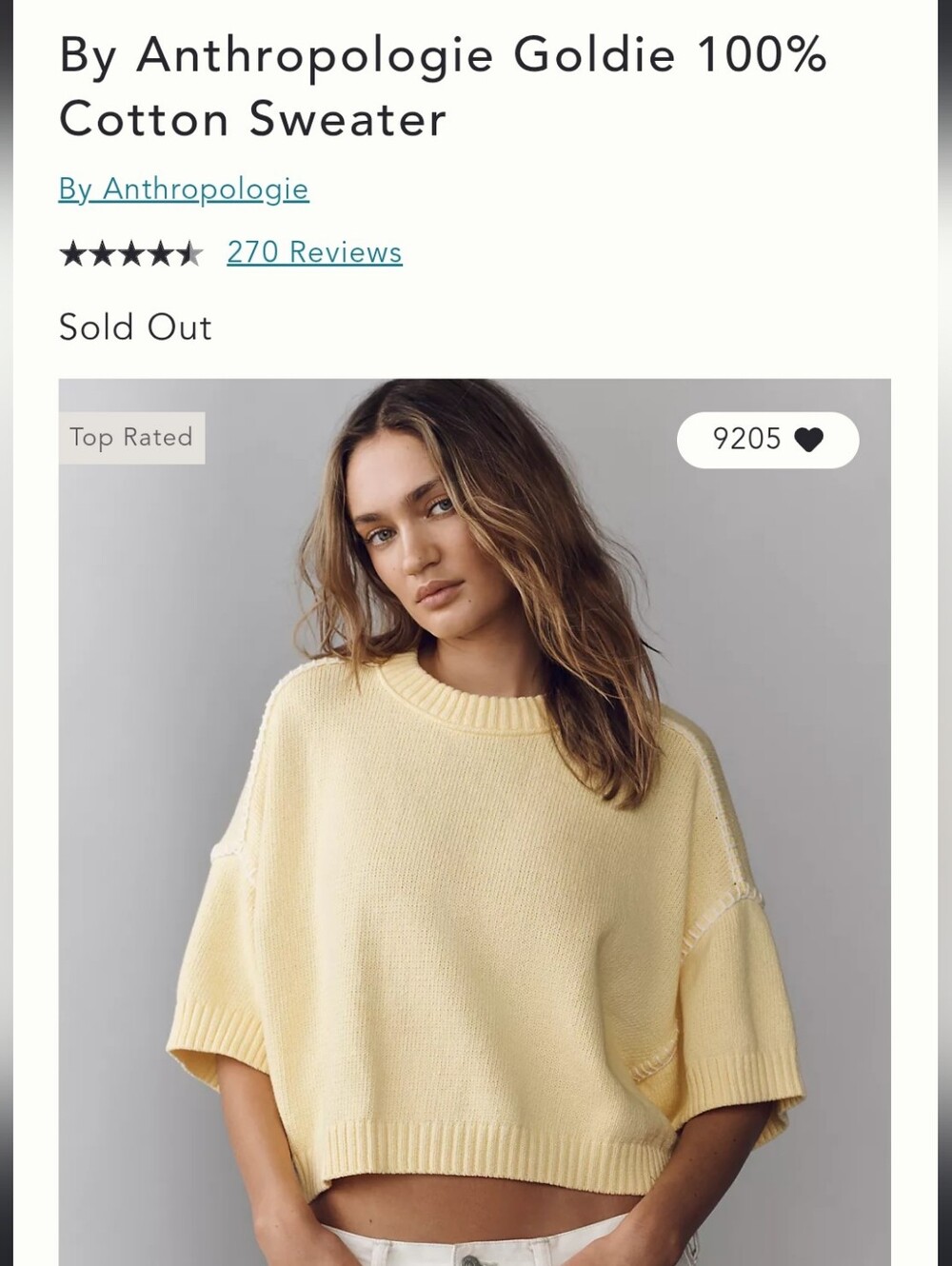 Anthropologie Goldie Short-Sleeve Crewneck Sweater in Butter Yellow Nwt